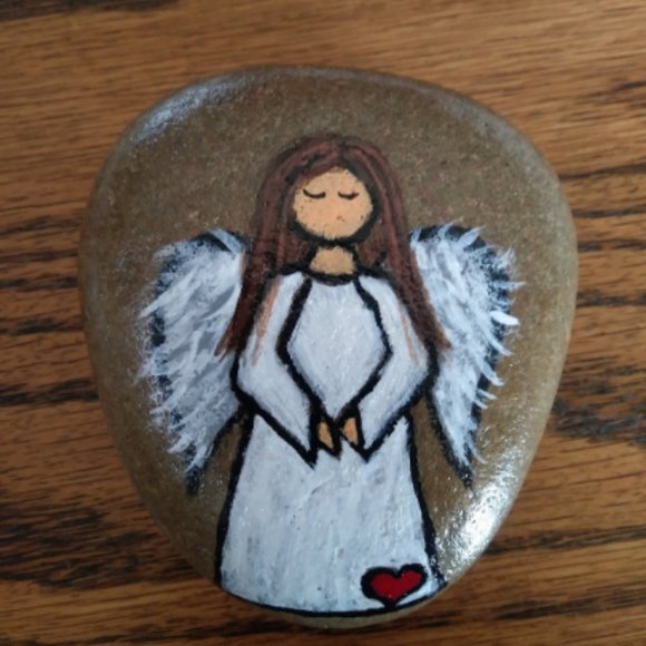 New Hand Painted Angel Stone - Picture 1 of 2